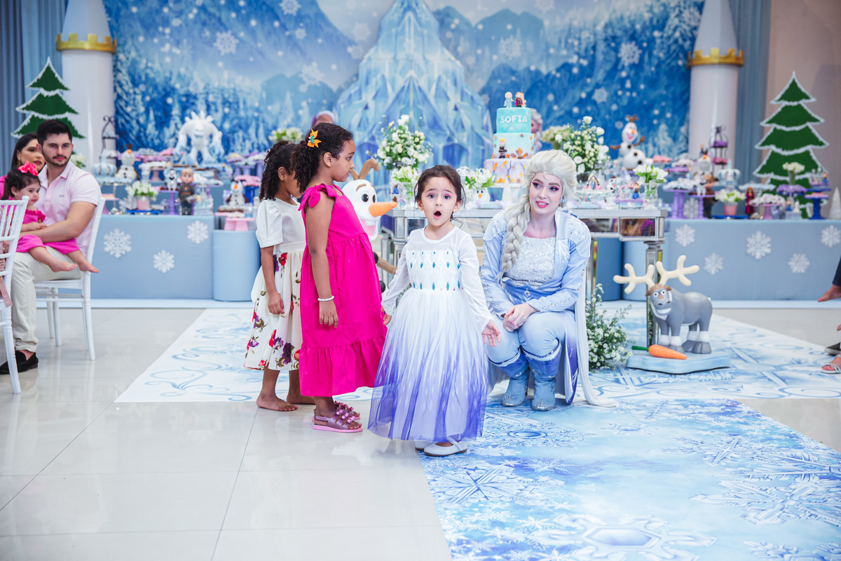 Crie um texto para meu site de fotografia falando sobre como foi fotografado a festa de 4 anos da Sophia Tema do aniversário: Frozen no buffet Dudabaluza