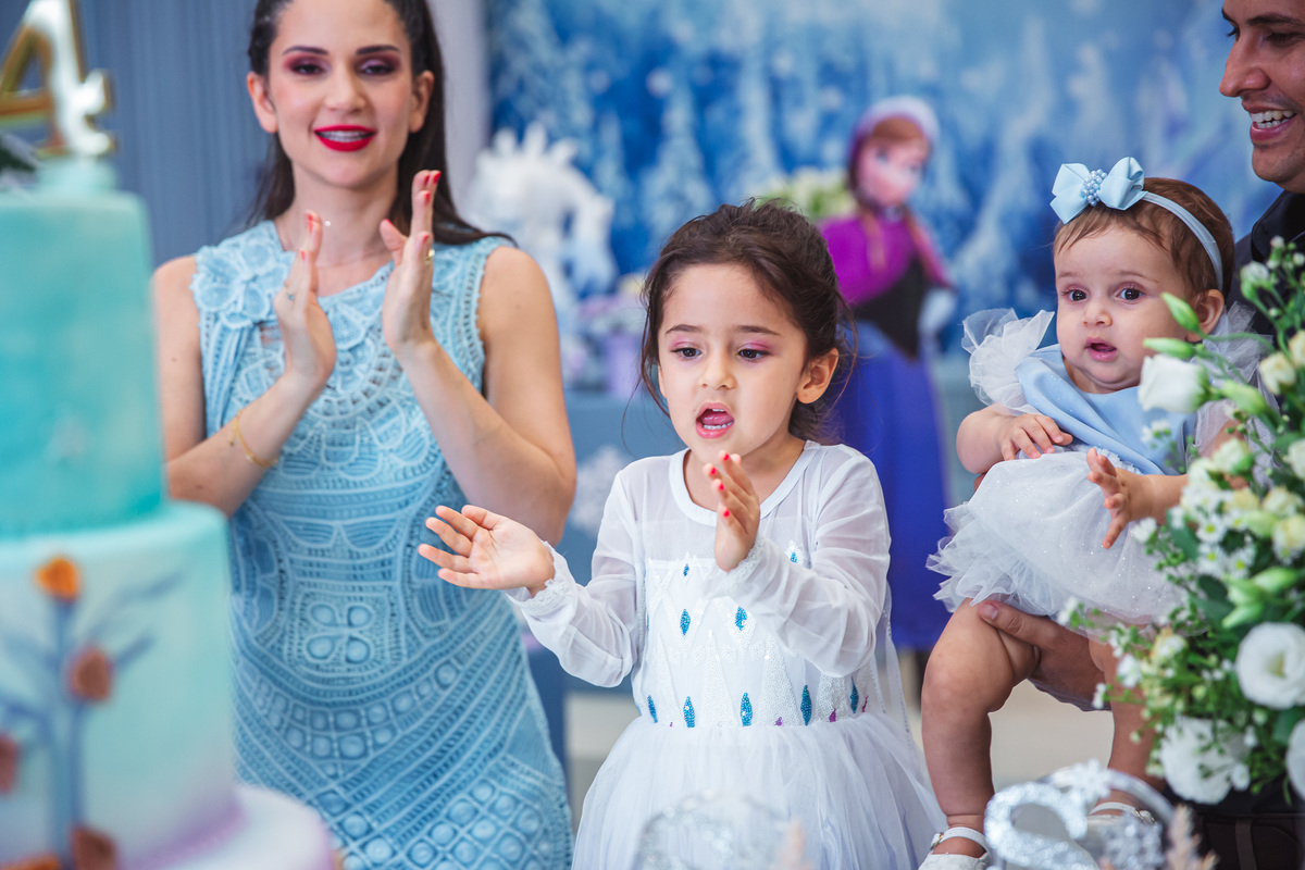 Crie um texto para meu site de fotografia falando sobre como foi fotografado a festa de 4 anos da Sophia Tema do aniversário: Frozen no buffet Dudabaluza