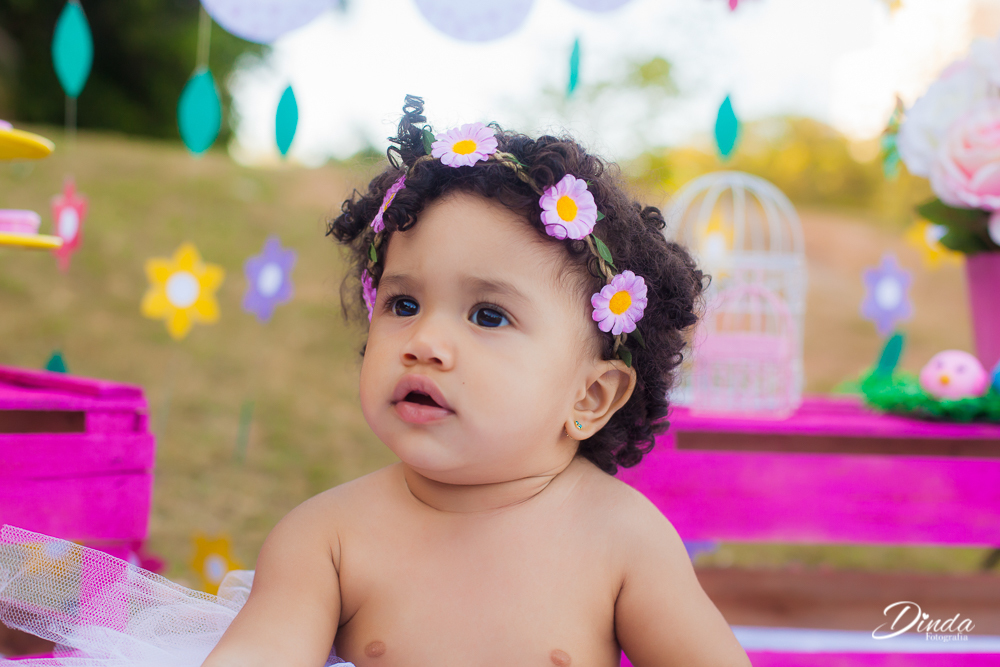 tiara de flores e a fofura da Camille de apenas 1 ano de vida