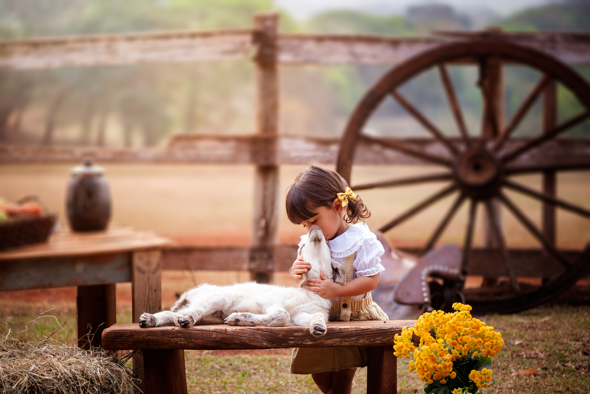 Ensaio Fineart fotos crianças na natureza fotografia artística foto na fazendinha Limeira Araras 
criança com ovelha