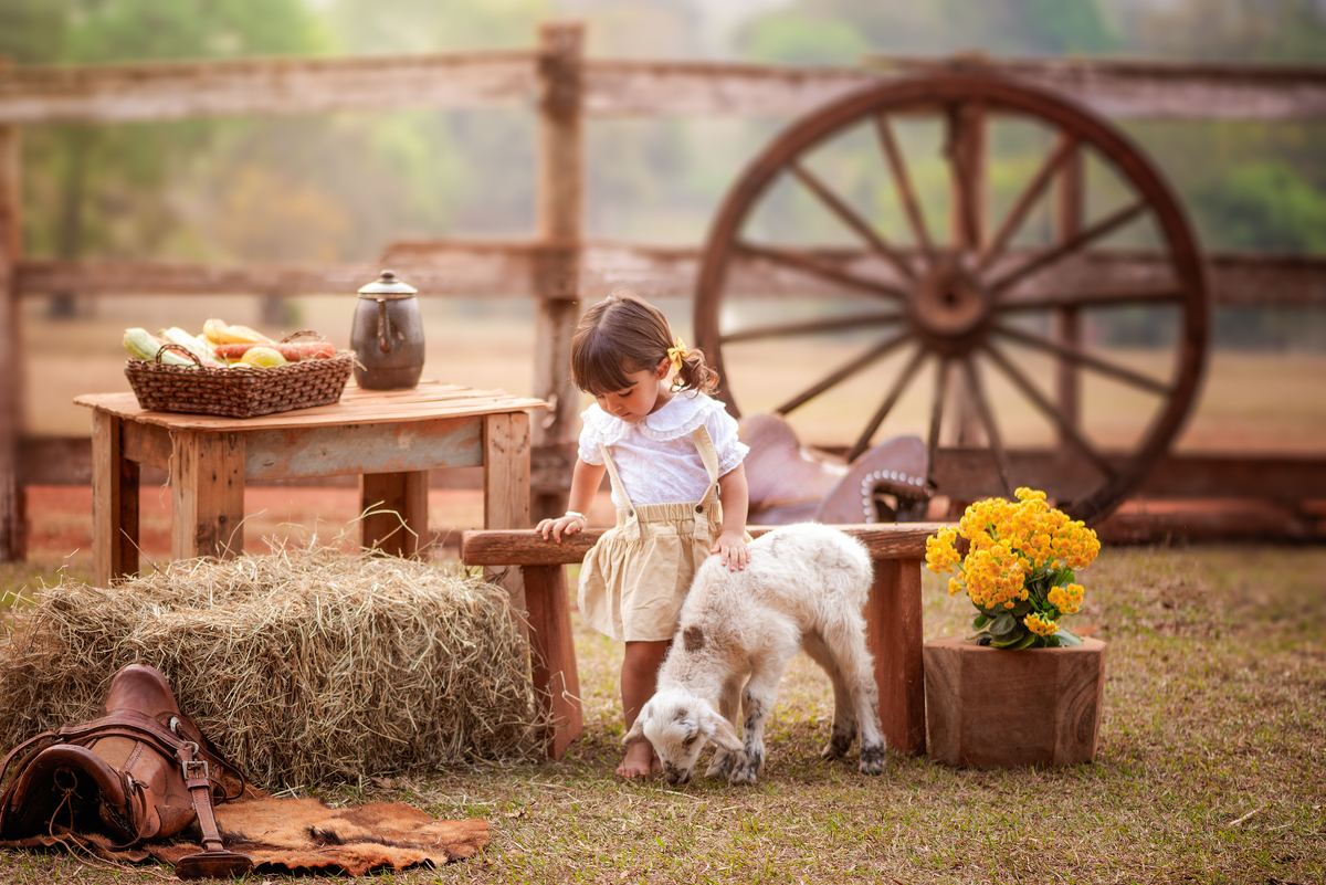 Ensaio Fineart fotos crianças na natureza fotografia artística foto na fazendinha Limeira Araras 
criança com ovelha