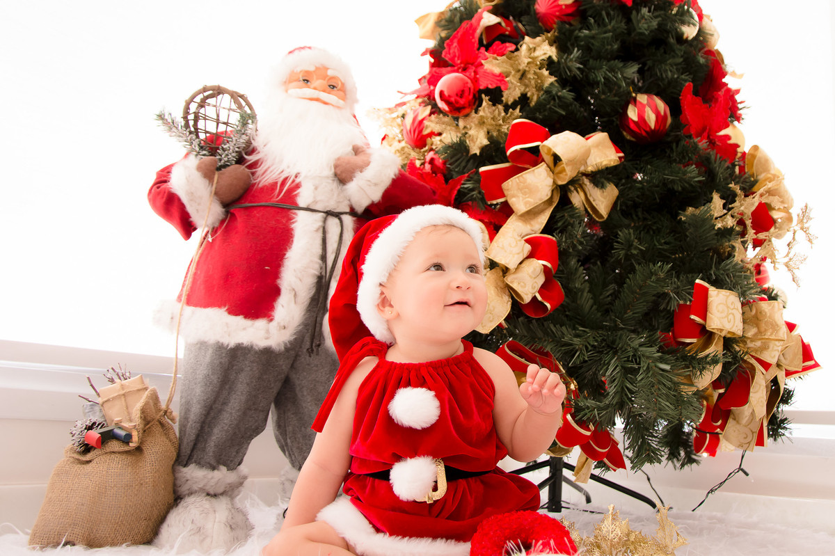 ensaio de natal, bebê natalino, arvore de natal, papai noel