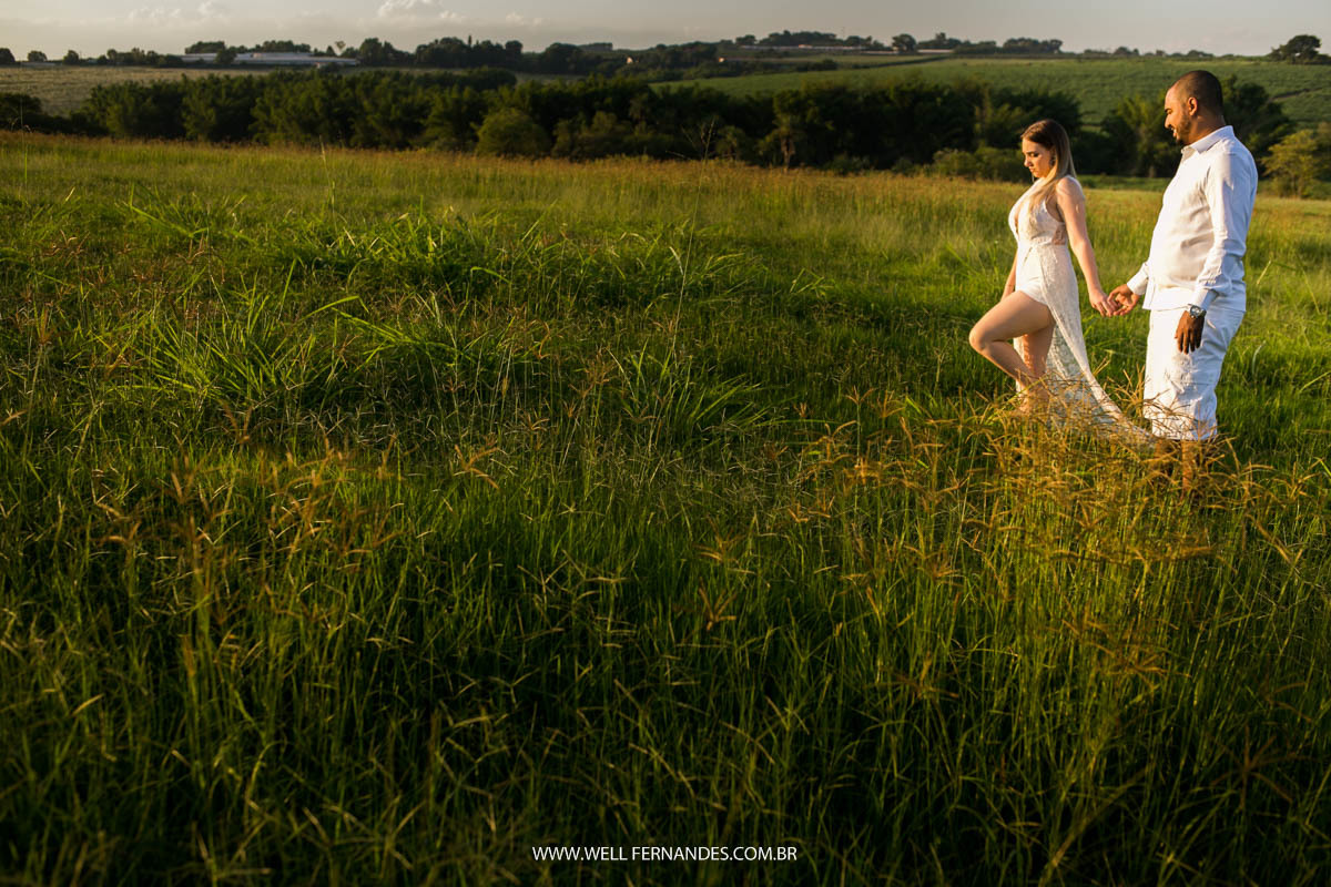 casal feliz no campo de feno