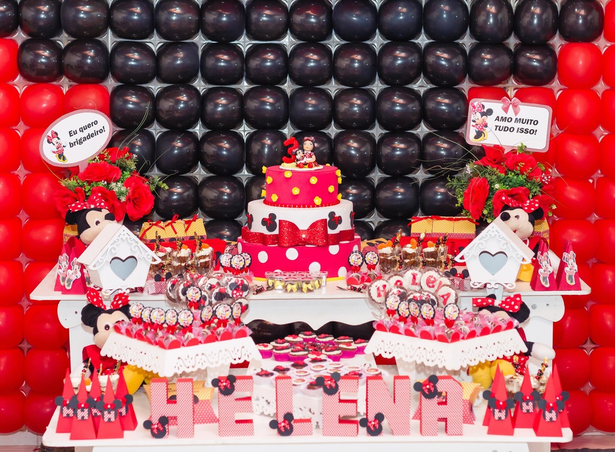 Mesa do bolo personalizada Tema Minnie pelo fotógrafo Douglas Maia