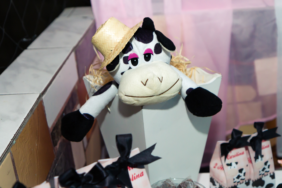 Vaquinha com chapéu na decoração Tema Fazendinha pelo fotógrafo Douglas Maia