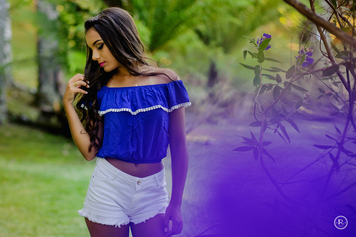 isadora com seu look azul em ensaio de 15