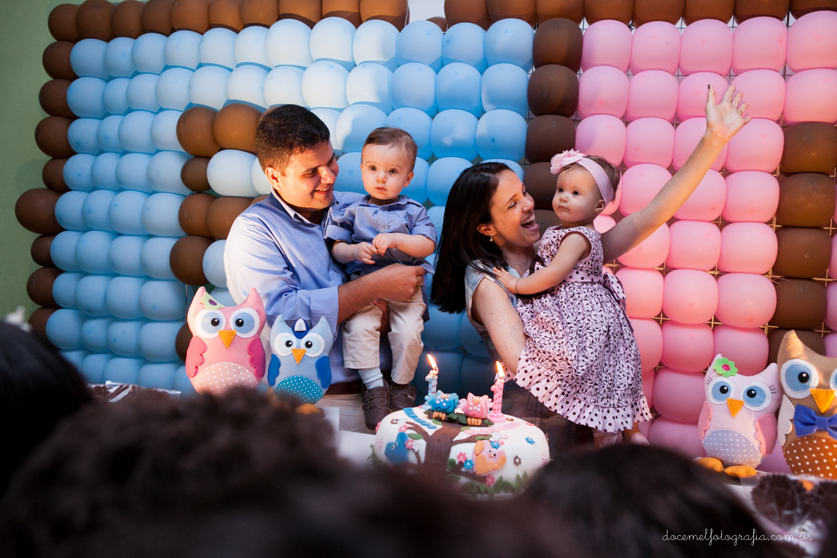 primeiro aninho dos gêmeos Geovana e Bernardo-Tema de corujinhas,São Gonçalo-Rj.