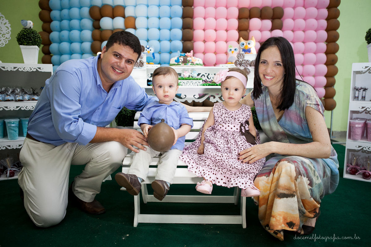 primeiro aninho dos gêmeos Geovana e Bernardo-Tema de corujinhas,São Gonçalo-Rj.