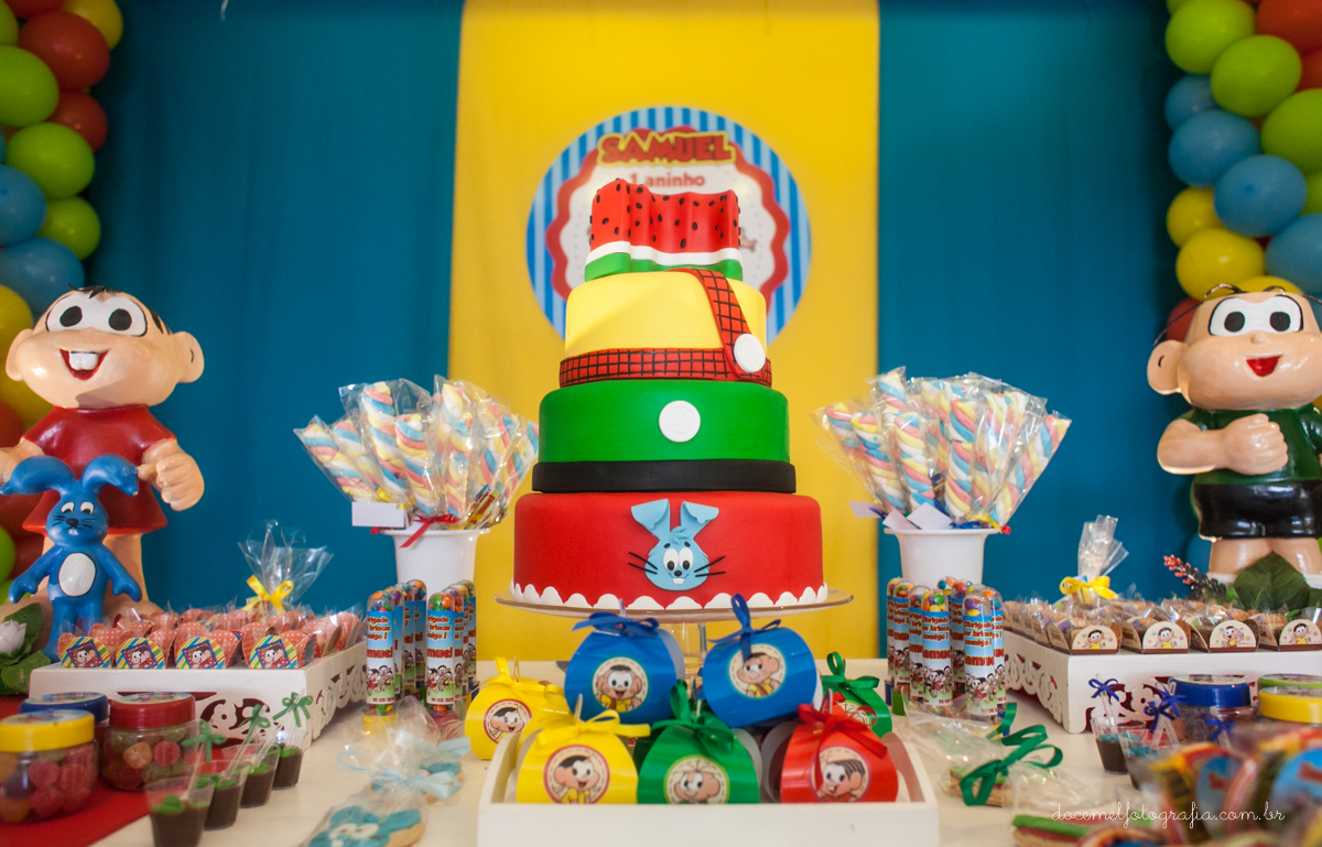 Fotografia infantil, fotografia de família, primeiro aninho, Casa de Festas Era uma vez, Tema turma da  Mônica, Niterói-RJ