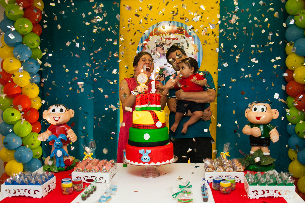 Fotografia infantil, fotografia de família, primeiro aninho, Casa de Festas Era uma vez, Tema turma da  Mônica, Niterói-RJ