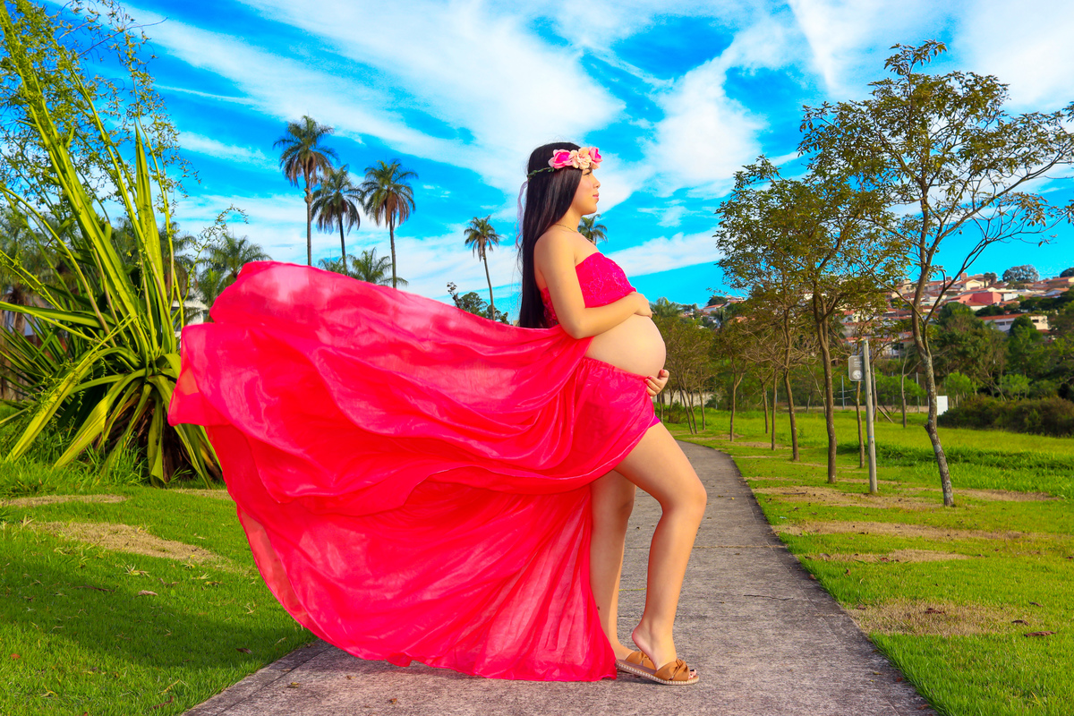 Rosa escuro de saia dupla 