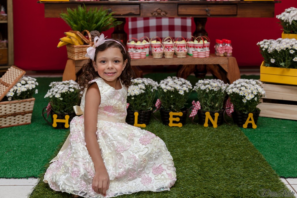 Festa de aniversário Helena 6 anosm posando para a foto