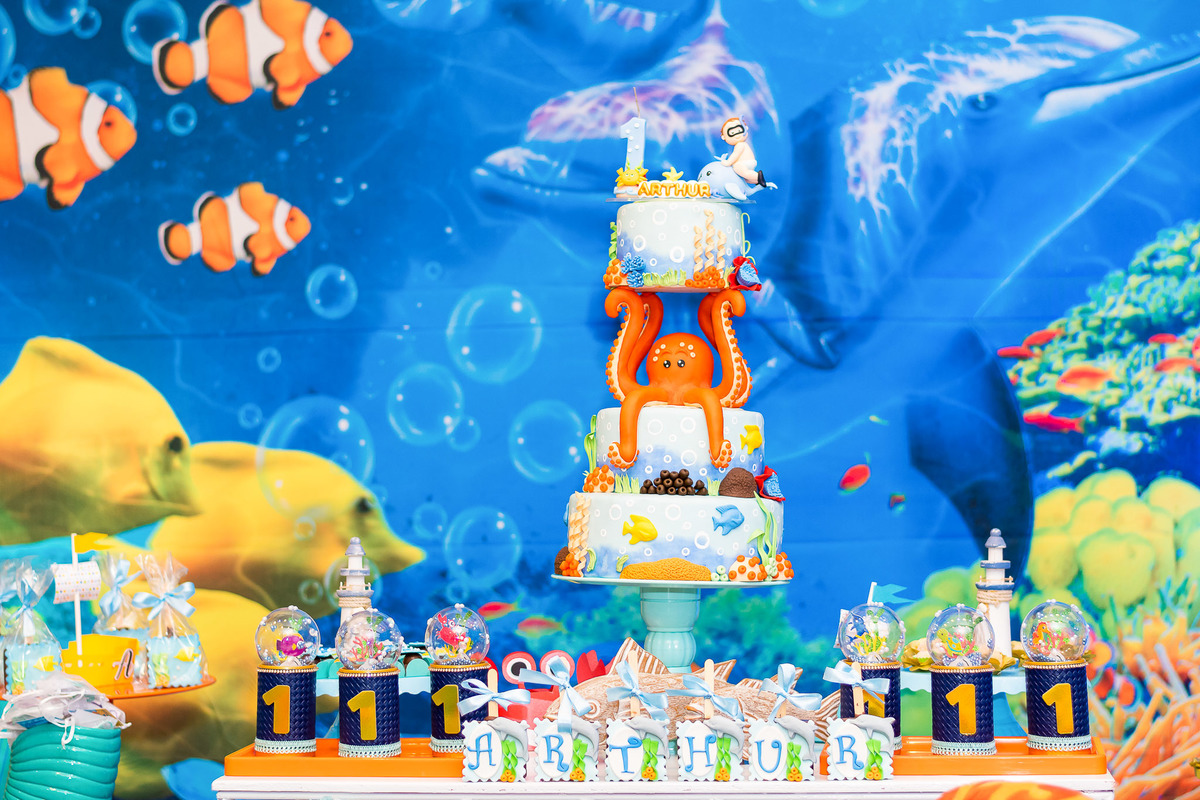 Decoração festa fundo do mar do aniversário de 1 ano do Arthur