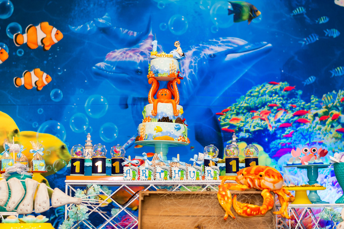 detalhes da Decoração festa fundo do mar do aniversário de 1 ano do Arthur