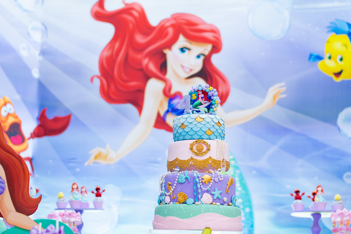 Bolo Festa da pequena Ariel na Estação Faz de Conta Taquara