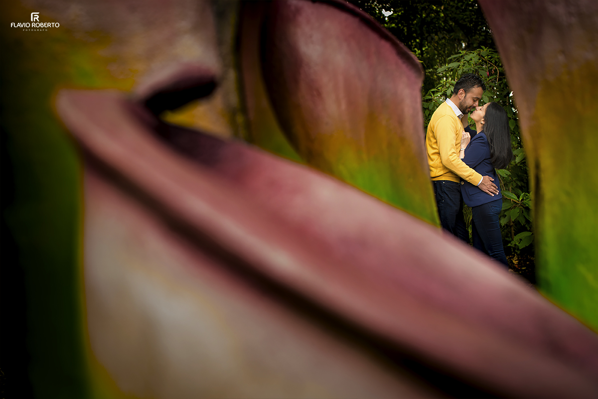 Casal abraçado no bosque