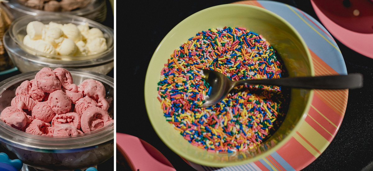 detalhes do sorvete servido na festa