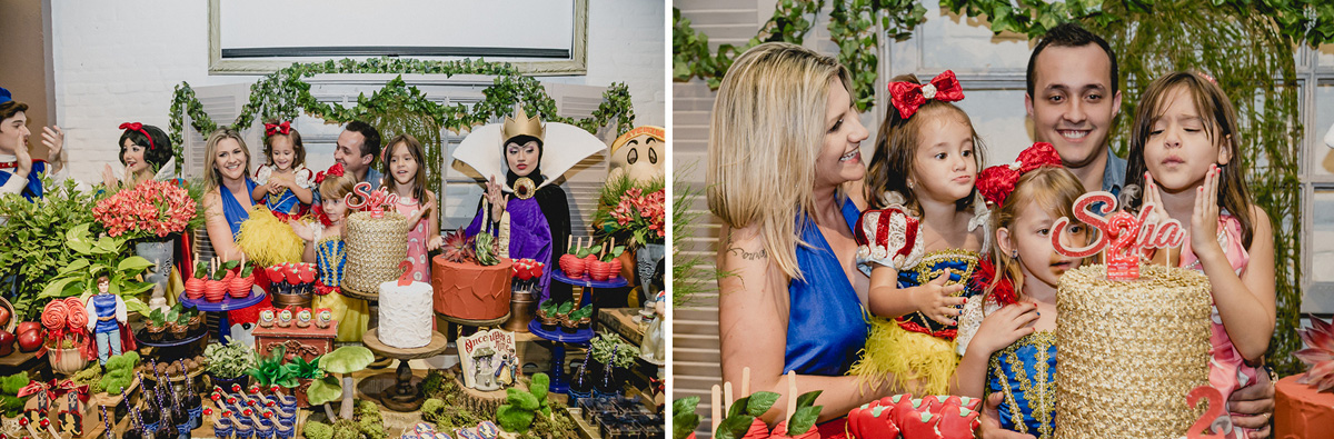 cantando o parabéns e assoprando a vela do bolo na festa da sofia