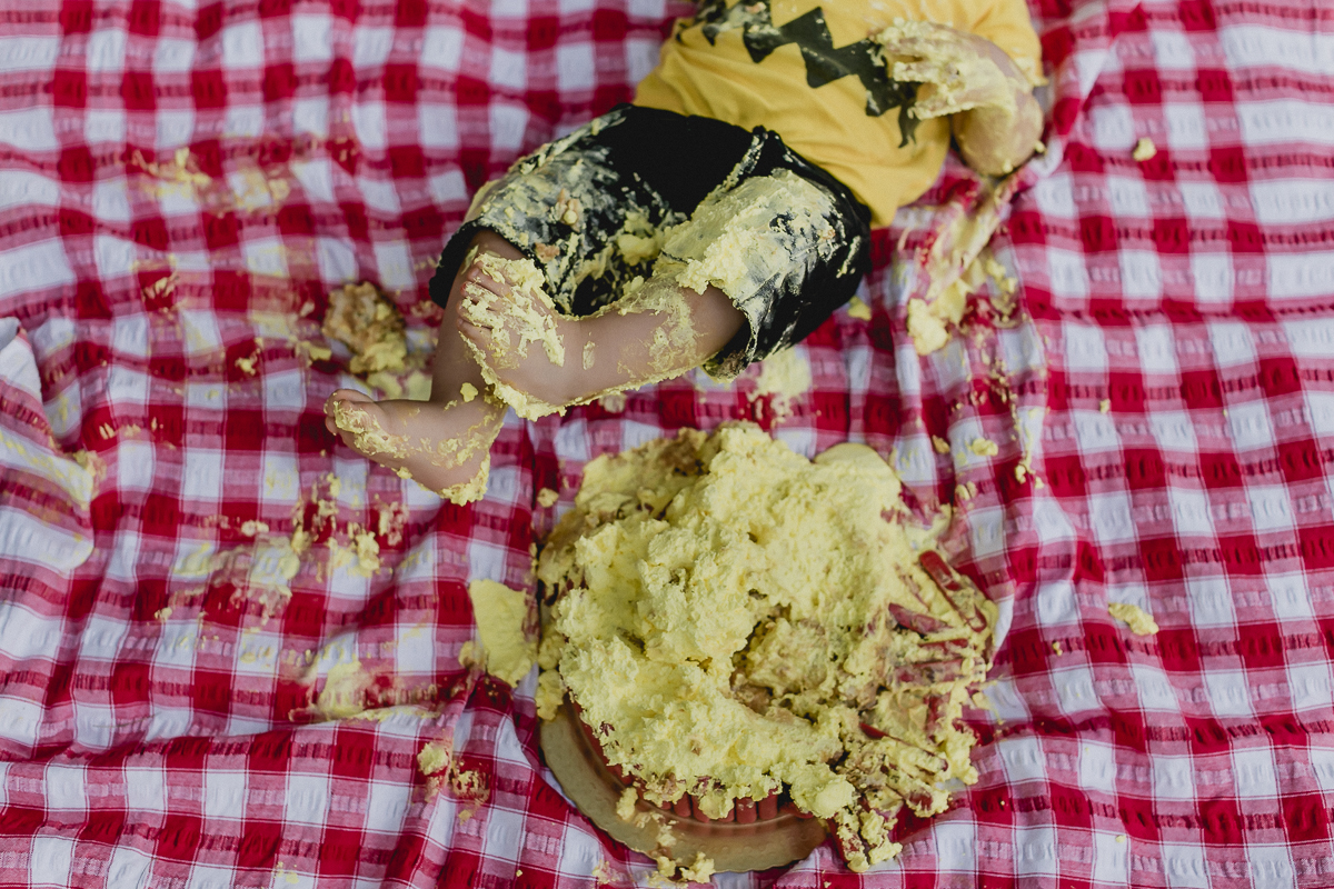 detalhes do pe do joao no bolo usado no ensaio smash the cake