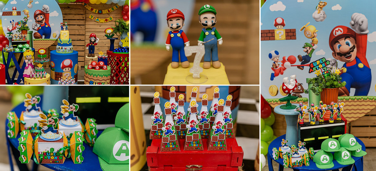 mesa com o tema super mario