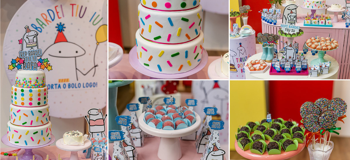 mesa de aniversario infantil com tema boneco de palitinho