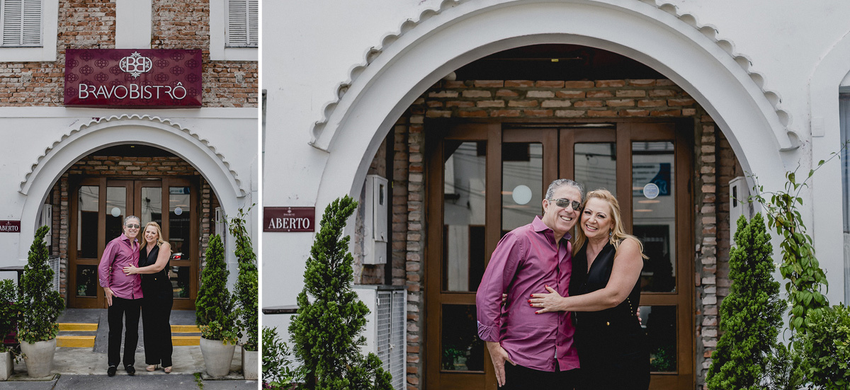Vilma e Vanderlei na frente do restaurante bravo bistro