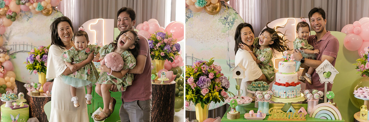 fotografias do aniversário de 1 ano da bianca com o tema jardim que aconteceu no salão de festas do condominio da familia