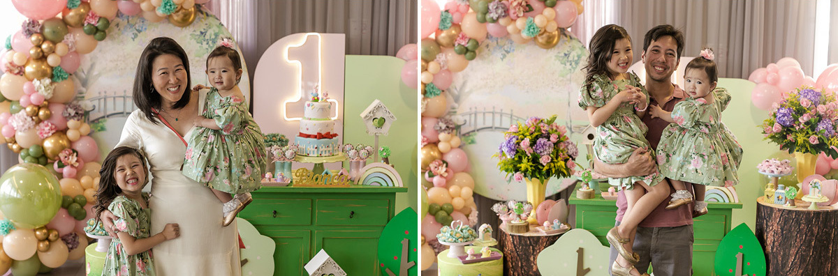 fotografias do aniversário de 1 ano da bianca com o tema jardim que aconteceu no salão de festas do condominio da familia