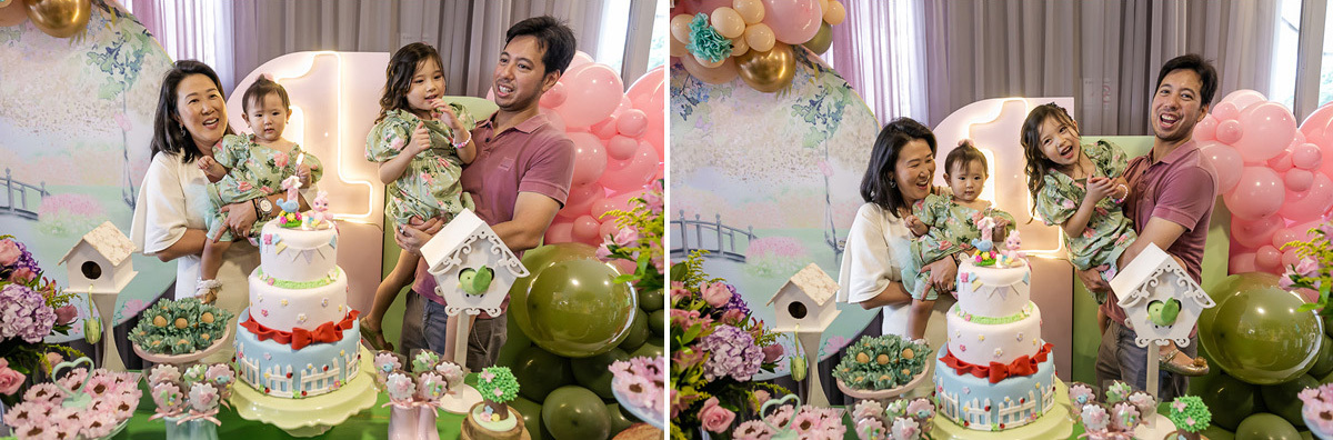 fotografias do aniversário de 1 ano da bianca com o tema jardim que aconteceu no salão de festas do condominio da familia