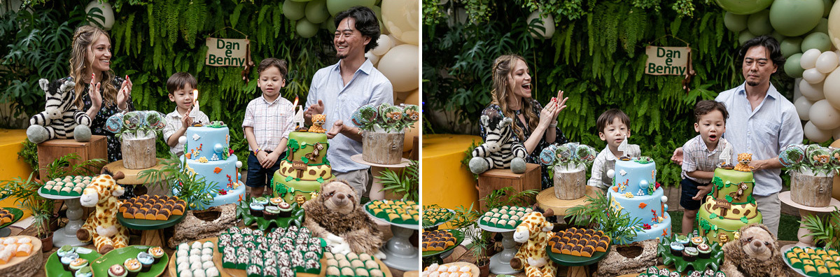 fotografias do aniversário de 4 anos do benjamin e do daniel com o tema safari que aconteceu lá no buffet espaço tragaluz na vila olimpia zona sul sao paulo sp