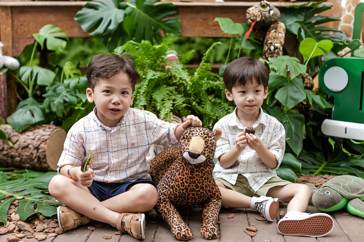 fotografias do aniversário de 4 anos do benjamin e do daniel com o tema safari que aconteceu lá no buffet espaço tragaluz na vila olimpia zona sul sao paulo sp