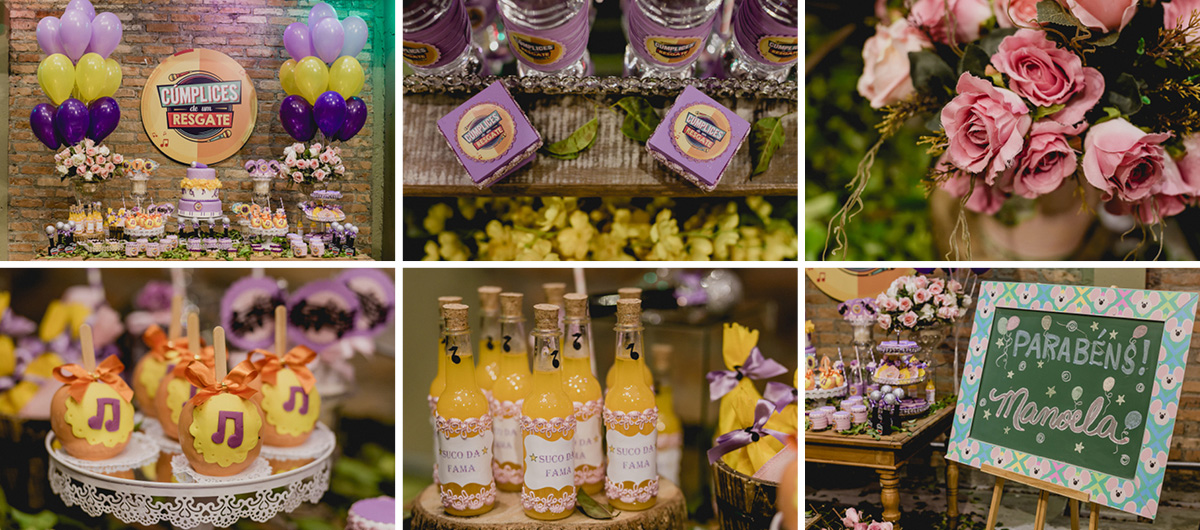 detalhes da mesa do bolo com o tema cumplices de um resgate