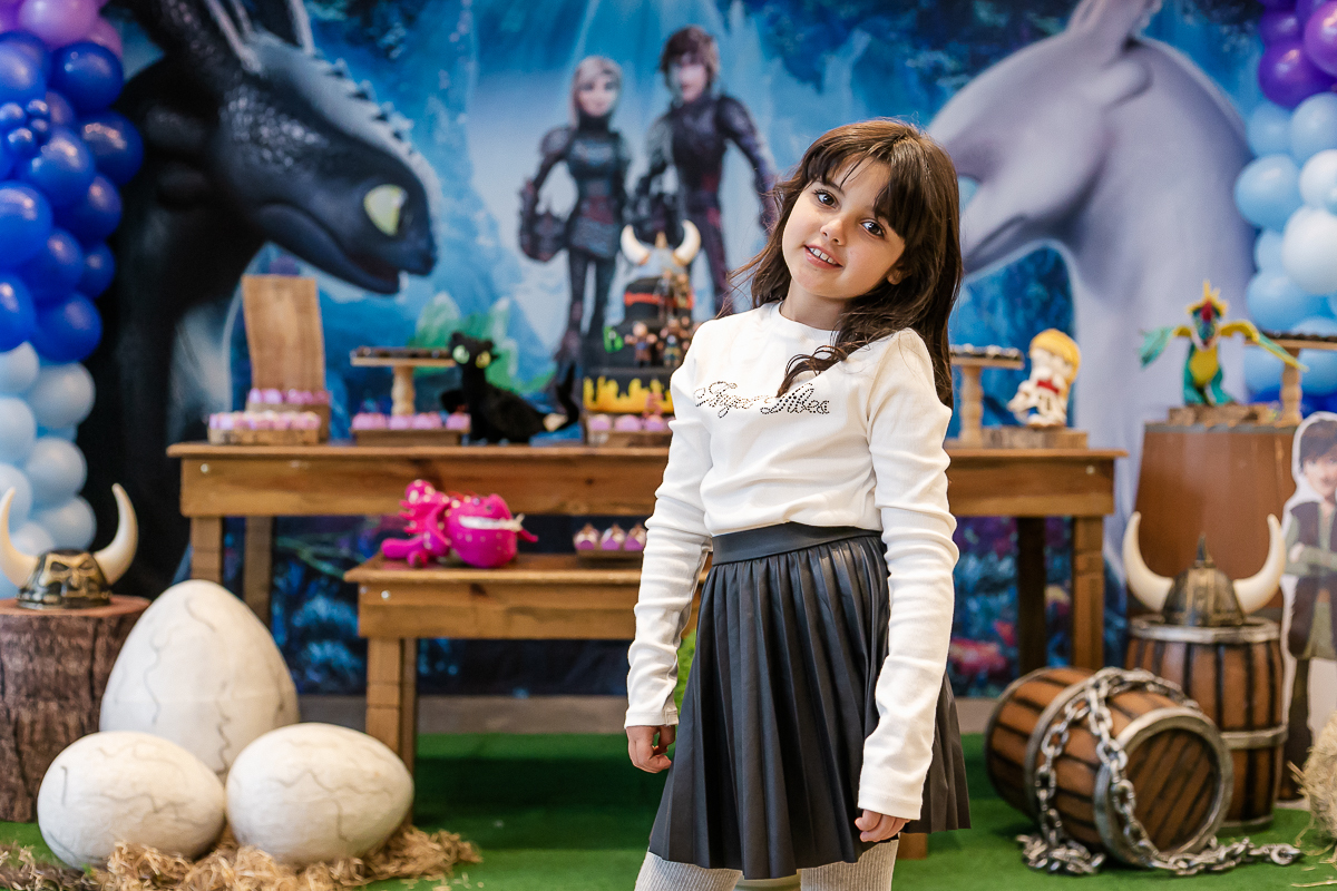 fotografias do aniversário de 5 anos da Helena com o tema como treinar seu dragão no buffet estação diversão em alphaville são paulo sp