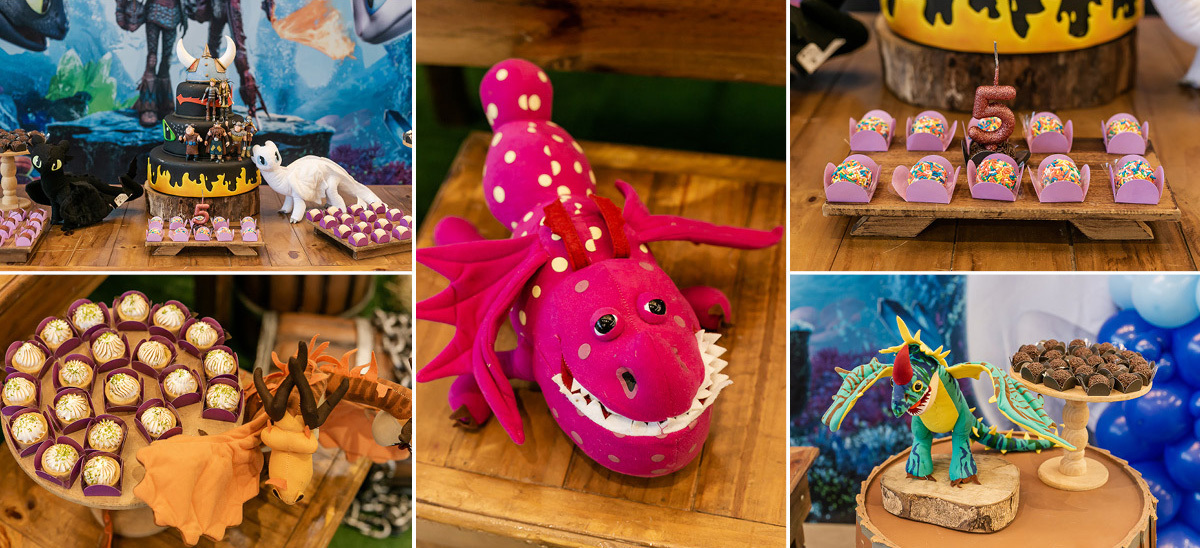 fotografias do aniversário de 5 anos da Helena com o tema como treinar seu dragão no buffet estação diversão em alphaville são paulo sp