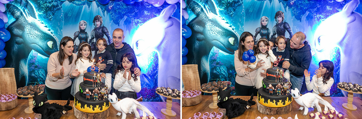 fotografias do aniversário de 5 anos da Helena com o tema como treinar seu dragão no buffet estação diversão em alphaville são paulo sp