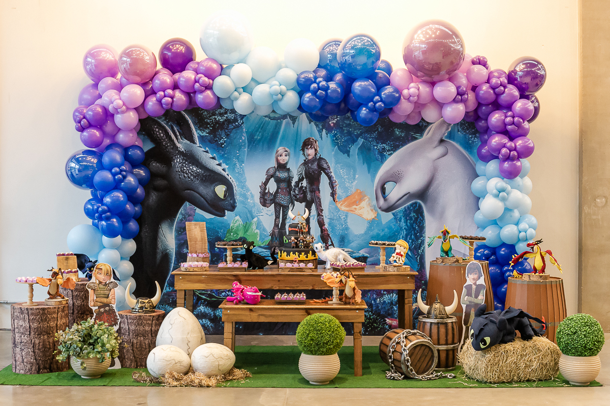 fotografias do aniversário de 5 anos da Helena com o tema como treinar seu dragão no buffet estação diversão em alphaville são paulo sp