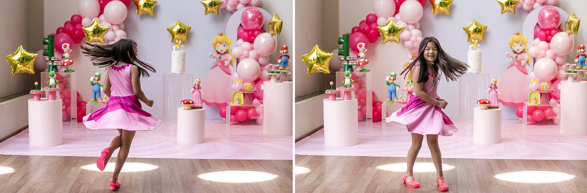 fotografias do aniversário de 7 anos da liz com o tema super mario e princesa no buffet espaço entre folhas em moema zona sul sao paulo sp