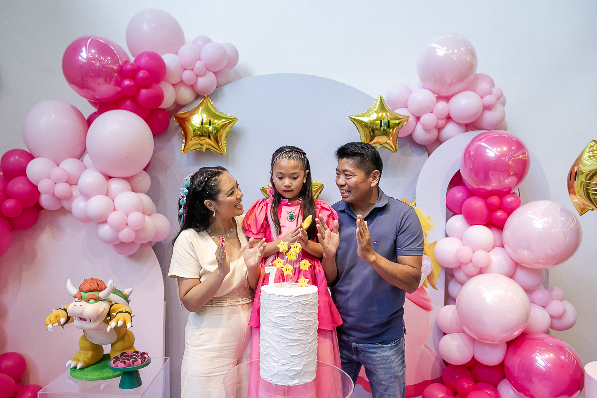 fotografias do aniversário de 7 anos da liz com o tema super mario e princesa no buffet espaço entre folhas em moema zona sul sao paulo sp