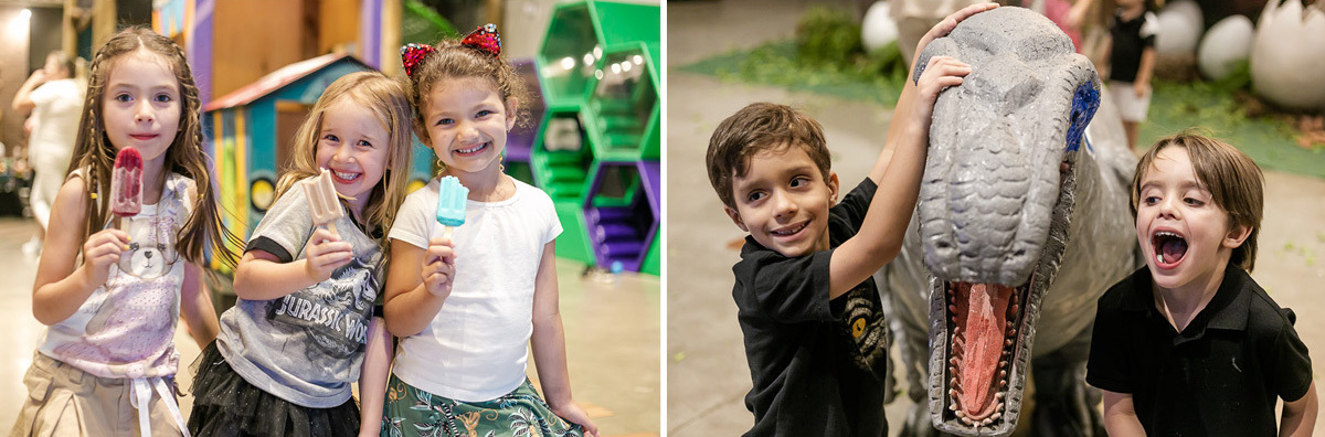 fotos do aniversário de 5 anos do bernardo com o tema jurassic world no buffet estação diversão em alphaville sp