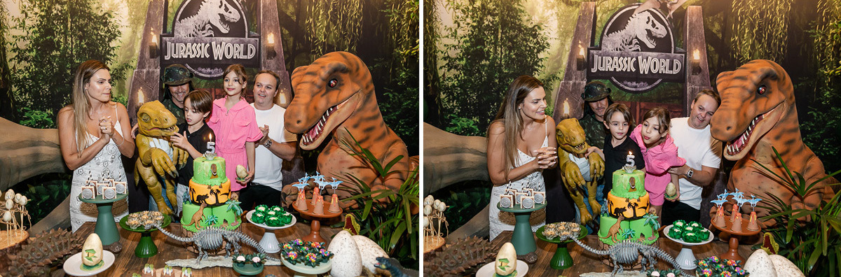 fotos do aniversário de 5 anos do bernardo com o tema jurassic world no buffet estação diversão em alphaville sp