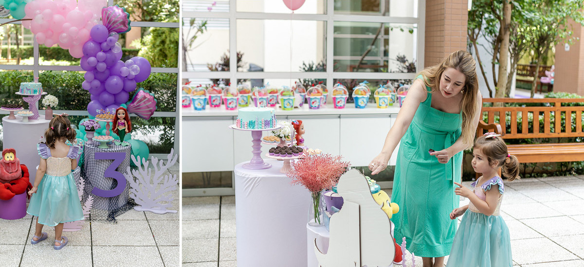 fotografias do aniversário de 3 anos da isabel com o tema pequena sereia no condominio da familia na vila olimpia zona sul sao paulo sp