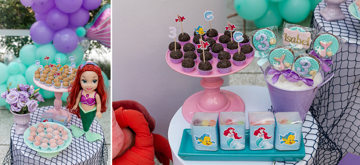fotografias do aniversário de 3 anos da isabel com o tema pequena sereia no condominio da familia na vila olimpia zona sul sao paulo sp