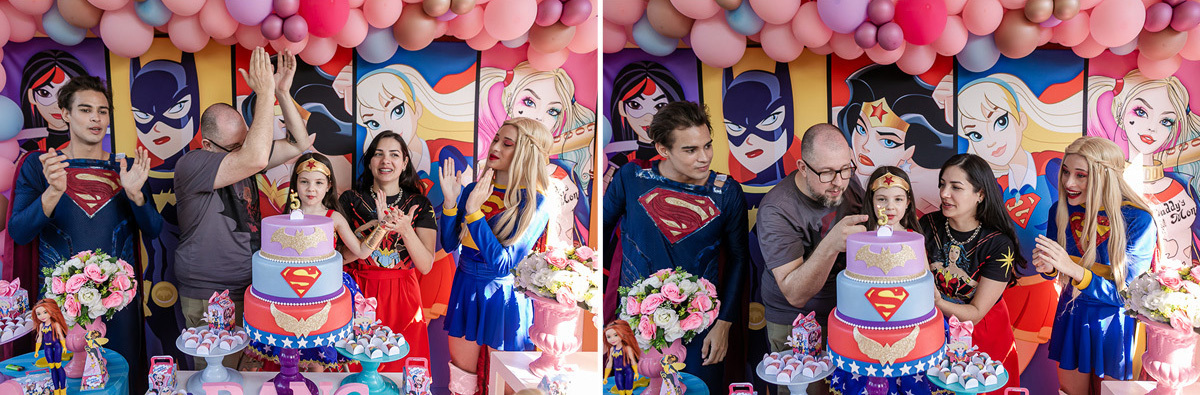 fotografias do aniversário de 5 anos da Catarina com o tema super heroinas na granja viana cotia sao paulo sp