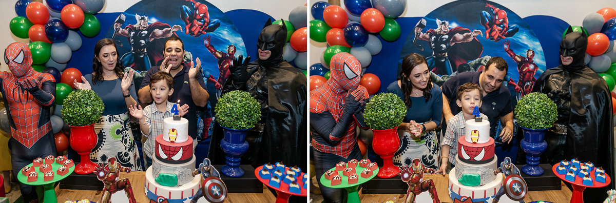 fotografias do aniversário de 4 anos do Rafael com o tema super herois no buffet espaco infantil alecrim no bairro de perdizes zona oeste sao paulo sp