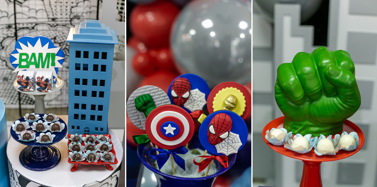 fotografias do aniversário de 5 anos do benny e do dan com o tema super herois no buffet pimentas no reino no bairro jardim em santo andre sao paulo sp