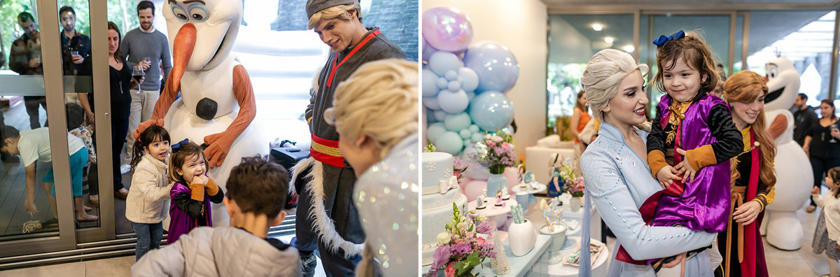 Fotografias do aniversário de 3 anos da Liz com o tema frozen no salão de festas do condomínio no brooklin zona sul sao paulo sp