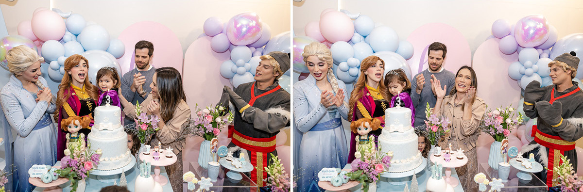 Fotografias do aniversário de 3 anos da Liz com o tema frozen no salão de festas do condomínio no brooklin zona sul sao paulo sp