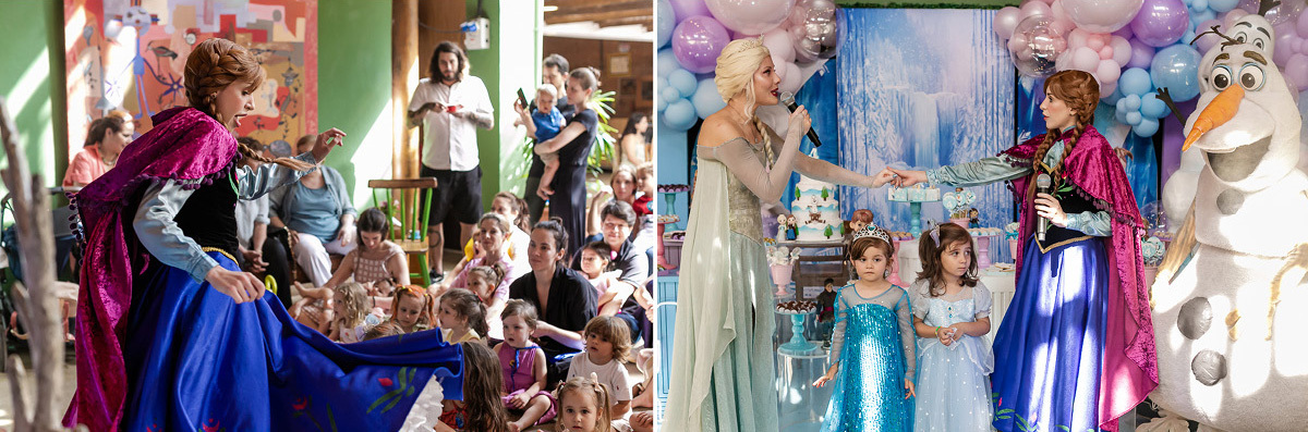 fotografias do aniversário de 4 anos da Isabel e da Anna com o tema frozen no buffet espaço pindorama na vila nova conceição zona sul de sao paulo sp