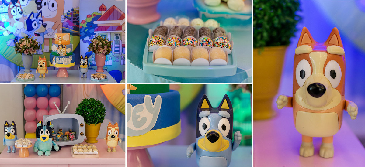 fotografias do aniversário de 3 anos da agatha com o tema bluey no buffet caixinha de surpresa no bairro do campo belo zona sul de sao paulo sp