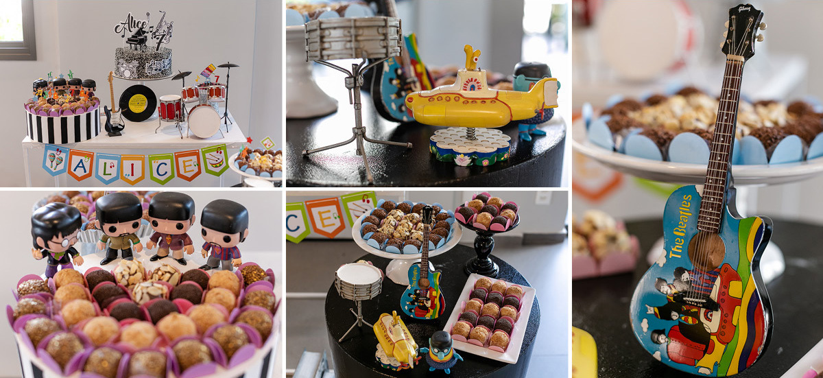 fotografias do aniversário de 7 anos da Alice com o tema musica e beatles no salao de festas do condominio na zona sul de sao paulo sp